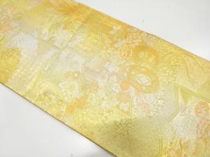 佐賀錦　屏風に鼓・花鳥模様織り出し　袋帯